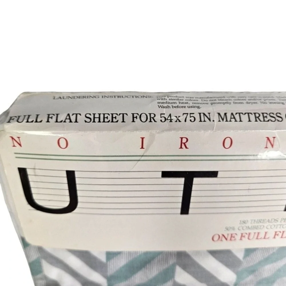 Utica Full Flat Sheet Gray Border No‎ Iron Percale Cotton Blend New Bedding READ